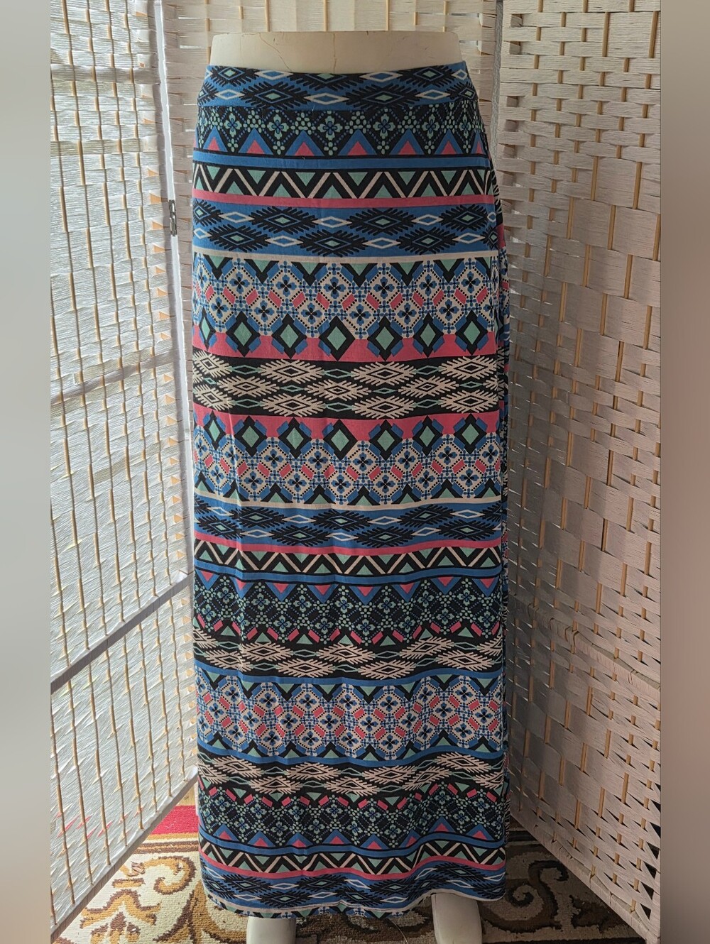 Ambiance Geometric Maxi Skirt in Blue, Pink & Black